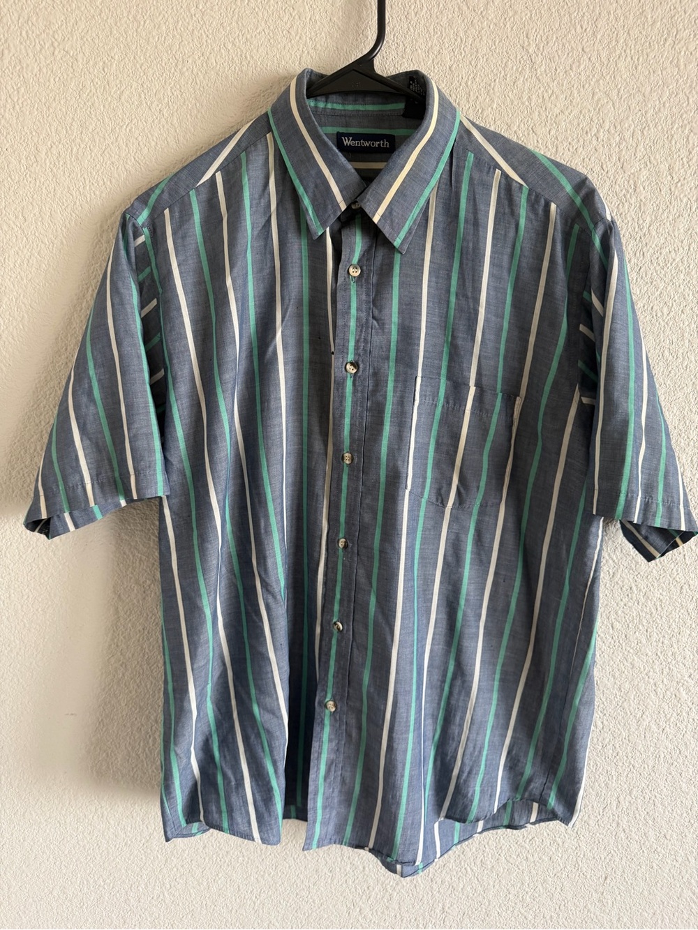 Worth Short-Sleeve Vertical Stripe Button-Down Shirt - Blue/Green